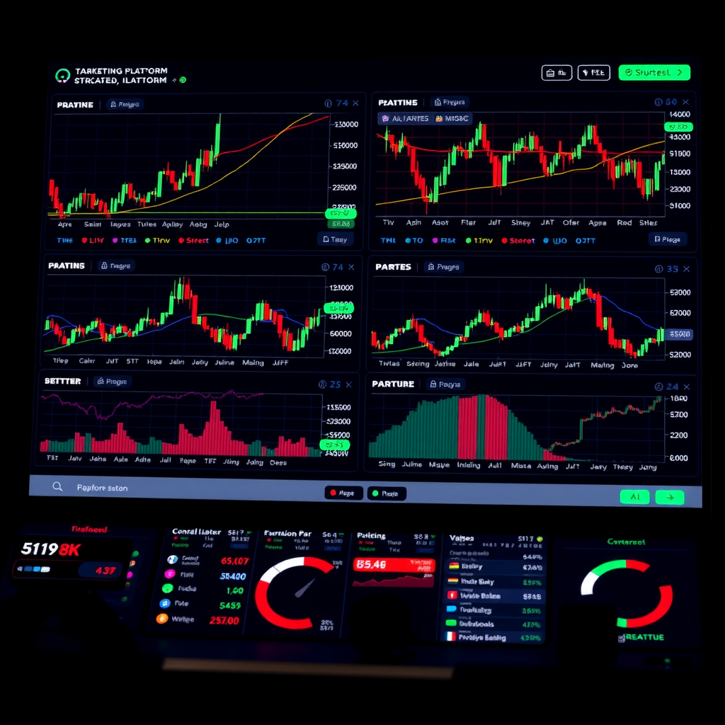 Modern trading platform dashboard showing multiple charts, technical indicators, and market analysis tools with clean interface design