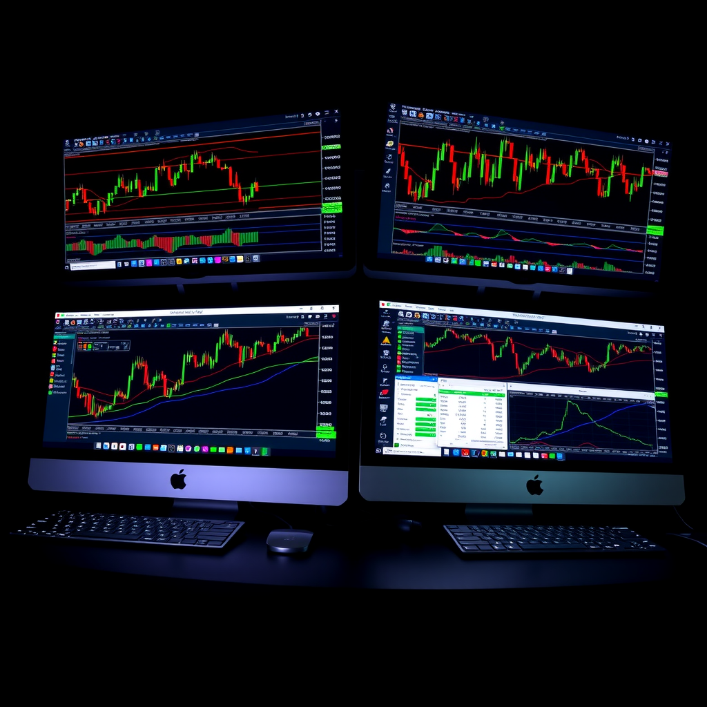 Side-by-side comparison of TradingView and MetaTrader 4 trading platforms showing their main interfaces with charts, indicators, and trading tools displayed on modern computer screens