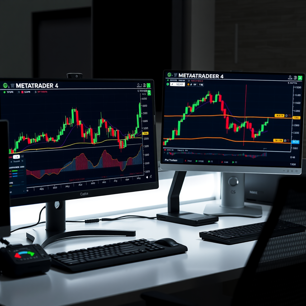 Professional trading desk setup showing dual monitors with TradingView displaying detailed chart analysis on one screen and MetaTrader 4 showing trading terminal with active positions on the other screen